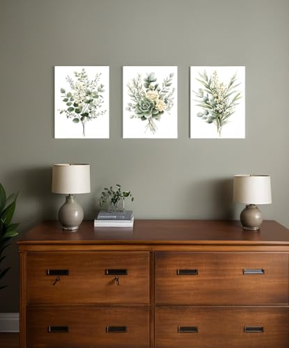 Zessonic Sage Green Botanical Modern Watercolor Wall Art, 12"x16"x3 Framed | Watercolor Framed Canvas Prints Modern Green Plant White Floral Decor for Bedroom Living Room Bathroom Nursery,Ready to Hang - color: Sage Green, size: 12" x 16"x3