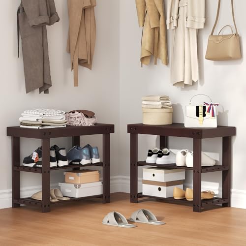OLIXIS 3-Tier Bamboo Shoe Rack Bench, Free Standing Wooden Storage Organizer for Entryway Closet Small Space, Stackable, 286 lb Load Capacity, 11.2x19.7x17.9 Inches, Brown - color: Brown, size: 11.2"W x 19.7"L x 17.9"H