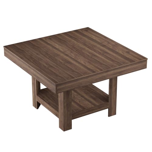 GarveeHome Square Dining Room Table for 4-6 People, Heavy Duty 350Lbs Kitchen Table with 2-Tier Storage, Waterproof Wooden Dinner Table with Sturdy Triangle Legs, Brown. - color: Brown