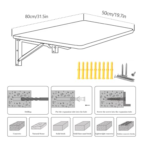 Wall Mounted Folding Table,Black Floating Desk for Small Spaces,Stainless Steel Bracket Laundry Folding Table,Wall Folding Desk,Home Bars and Dining Establishments(80X50cm/31.5"×19.7") - color: Black, size: 31.5 x 19.7 inches