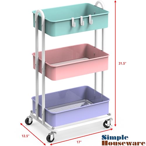 Simple Houseware 3-Tier Heavy Duty Metal Utility Rolling Cart, Multicolor - color: Muticolor