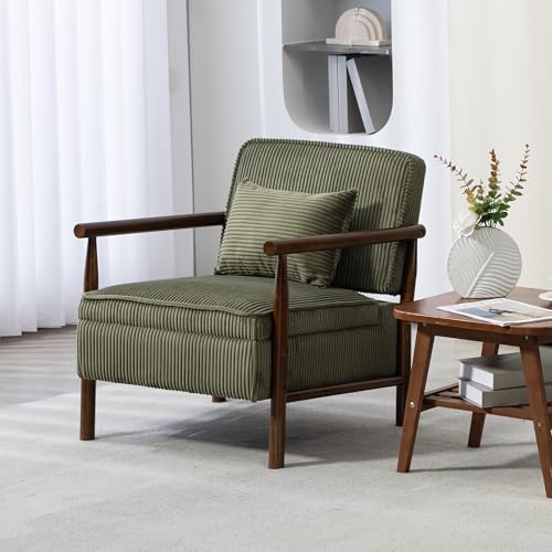 Accent Chair, Comfy Modern Lounge Reading Arm Chair with Storage | Corduroy Upholstered Lounge Arm Chair with Solid Wood Reading for Living Room/Balcony/Bedroom-Green - color: Storage-corduroy-green