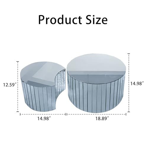 33.87'' Small Round Coffee Table for Living Room, Modern Luxury Mirror Handcraft Wood Nesting Coffee Table No Assembly, Silver - color: 33.87in-silver