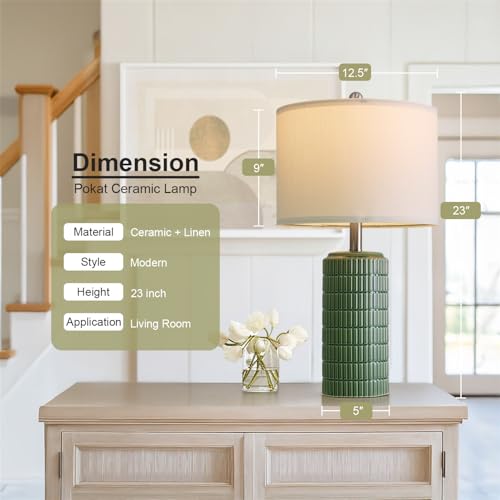 PoKat 24" Modern Ceramic Table Lamps Set of 2 for Bedroom, Green Bedside Lamps for Night Stands, Farmhouse House Decor Nightstand Table Lamps for Living Room End Table Green - color: 24'' Medium - Dark Green