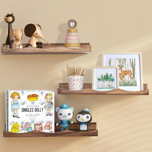 AZSKY Floating Bookshelf for Kids, Floating Shelves for Wall, Cloud Picture Ledge Shelf - Walnut, 15.7 Inches, Nursery Book Shelves Set of 3, Baby Book Shelf for Baby & Toddler Room Decor - color: Walnut, size: 16Inch