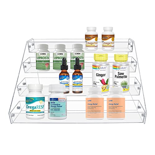 PMMASTO Wide 4-Tier Clear Acrylic Spice Rack Organizer for Kitchen | Wide 4-Tier Stepped Design, Keeps SpiceJars and Cans Visible, Ideal for Countertops, Kitchen Cabinets and Pantry Storage - size: Widen 4 Tier - inner width 3''