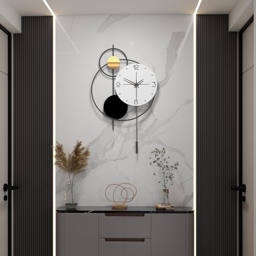 Large Modern Wall Clock for Living Room Decor 24 Inch Big Decorative Black Metal Wall Clock with Pendulum for Home Bedroom Kitchen Office Battery Operated Non Ticking Decoration Clocks Wall - style: Contemporary
