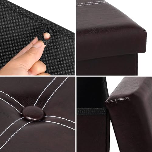 B FSOBEIIALEO Folding Storage Ottoman Cube, Faux Leather Footrest Seat Coffee Table, Brown 11.8"x11.8"x11.8" - color: Brown 11.8"x11.8"x11.8"