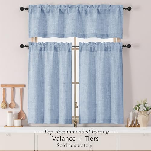 Chyhomenyc Short Curtains 36 Inch Length - Light Filtering Faux Linen Textured Small Kitchen Curtain Over Sink, Half Window Curtain for Cabinet Bathroom Basement Camper, 30Wx36L, 2PCS, Denim Blue - color: Denim Blue, size: 30"W x 36"L (Pack of 2)