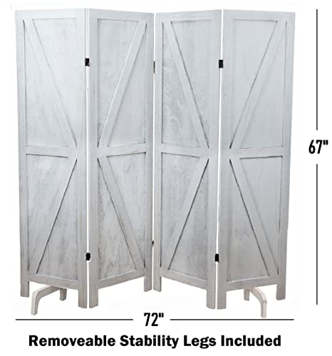 Premium Home 4-Panel Room Divider – Rustic White Barn Door, K Pattern Folding Privacy Screen, Partition Wall - color: Rustic White - K Pattern - 4 Panel