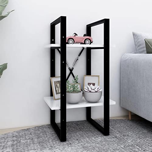 2-Tier Industrial Book Cabinet, Small Open Bookshelf with Metal Frame, White Engineered Wood Display Rack for Living Room and Office, Compact Square Storage Organizer - color: White, size: Medium