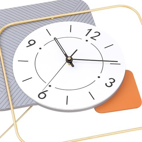 FILLOVE Large Decorative Wall Clock with Pendulum for Living Room, Diamond Design Gold Frame, Orange Accent White Dial, Silent for Living Room, Bedroom, Study, Office (Glod) - color: Orange&gray