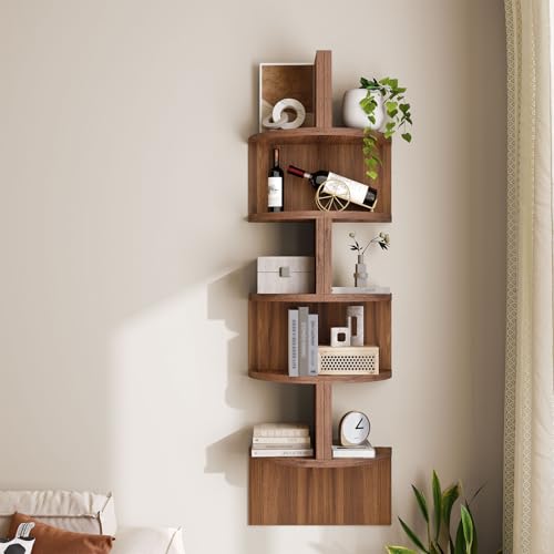 HOOBRO Corner Shelf Wall-Mounted, Set of 2 Floating Corner Shelves for Wall, 5-Tier Corner Bookshelves for Living Room, Bedroom, Bathroom, Home Office, Walnut WL26BJP201 - color: Walnut, size: 49.2 Inches