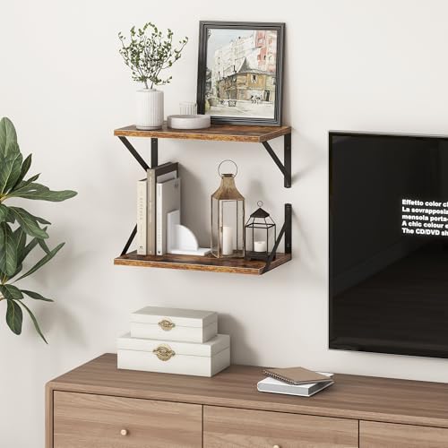 10 Inch Deep Floating Shelves, Floating Shelf 16 Inch Long, 16"W x 10"D Wall Shelves Set of 2, Deep Shelf for Books, Wide Floating Shelves for Bahtoom, Living Room, Kitchen, Rustic Brown - color: Rustic Brown, size: 16"W x10"D