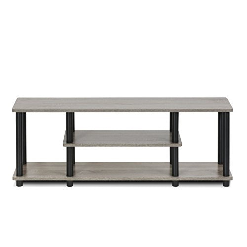 Furinno Turn-N-Tube No Tools 3D 3-Tier Entertainment TV Stand up to 50 inch TV, Round Tubes, French Oak Grey/Black | for TV up to 50 Inch, Open Frame Rectangular Entertainment Center with Storage Shelf, TV Console, for Living Room, Bedroom - color: French