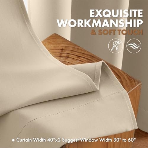 MIULEE Cream Beige Blackout Curtain for Bedroom Living Room 40"x54" 2 Panel | Thermal Insulated, Room Darkening Drapes, Rod Pocket, Noise Reduction, Light Blocking, Solid Window Treatments - color: Cream Beige, size: 40"W x 54"L (Pack of 2)