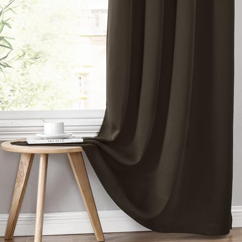 ChrisDowa 100% Blackout Curtains for Bedroom 63 Inches Long 2 Panels Set | 2 Thick Layers, Thermal Insulated, Light Blocking, Grommet, Window Treatment, Living Room Drapes, Brown, 38 x 63 Inch - color: Brown, size: 38"W x 63"L (Pack of 2)