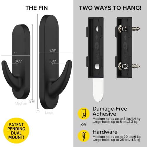 Wrap-It Storage Handy Hooks - The Fin Assorted 12 Pack (Black) | Dual Option Wall Mount or Removable Adhesive Hooks - Dorm Room Essentials, Hand Towel Hooks for Bathrooms, Walls No Damage - color: Black, size: Assorted 12-Pack
