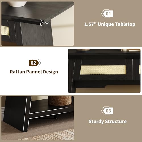 iPormis 70.9 Inches Rattan Entryway Table with Drawer, Narrow Long Console Table Behind Sofa, Modern Entry Accent Hallway Table for Living Room, Behind Couch, Entrance, Black - color: Black