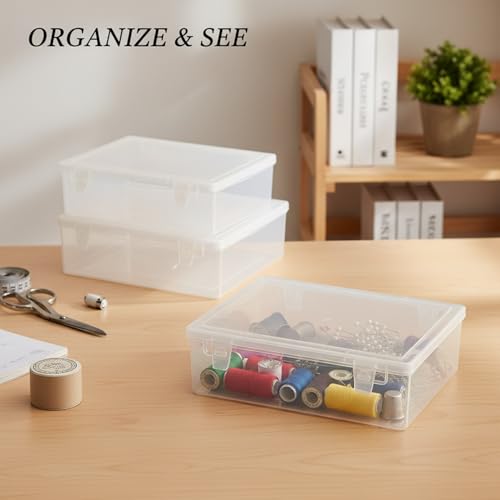 Stackable Clear Plastic Storage Bins with Lids, Transparent PP Organizer Boxes for Drawers, Shelves, and Desktops - size: 10.43 x 7.95 x 2.83 in