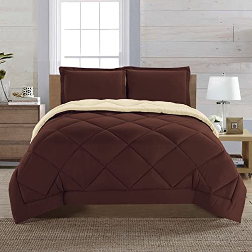 Elegant Comfort Reversible 3-Piece Comforter Set All Season, Ultra Soft, Down Alternative Comforter, Twin, Brown/Cream - color: Brown/Cream, size: Twin/Twin XL