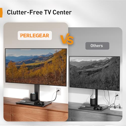 Perlegear Universal TV Stand with Power Outlet, Swivel TV Stand for 32-80 inch TVs up to 99 lbs, TV Base with Tempered Glass Base, Height Adjustable TV Mount Stand Max VESA 600x400mm PGTVS31 - size: 32-80 Inch