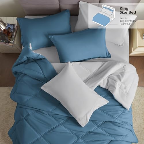 JOIEDOMI King Size Comforter Set with Sheets Blue, 7 Pieces King Bedding Set with 1 Down Alternative Comforter, 1 Flat Sheet, 1 Fitted Sheet, 2 Pillowcases and 2 Pillow Shams, Bed in a Bag All Seasons - color: Blue, size: King