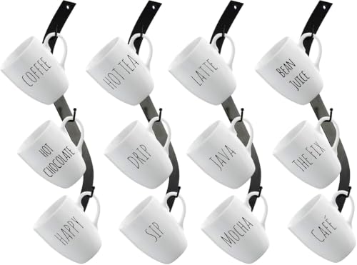 Coffee Mug Wall Rack - Metal Mug Racks for Wall - Unique S Curve Design - Coffee Cup Hanging Holder - Teacup and Mason Jar Hanger Display Holder - style: Curved