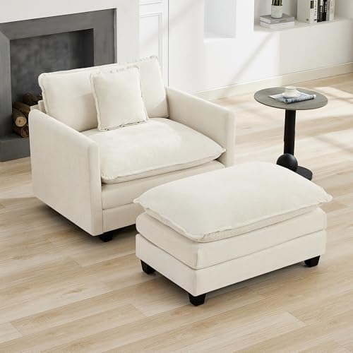 WUTUTUEE 41'' Modern Chenille Oversized Chair, Upholstered Accent Living Room Chair with Extra Thicked Deep Seat, Single Lounge Chair for Bedroom, Small Apartment, Beige - color: Beige, size: 41'' Single Seat