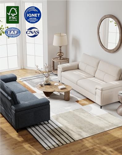Upvilla 88.97" Modern Couches for Living Room(Beige) | with 8” Cushion, Comfy 2-Seater Chenille Loveseat Sofa with Convertible Armrest, Removable Sofa Cover, High Leg - color: Beige, size: 88.97" Couch