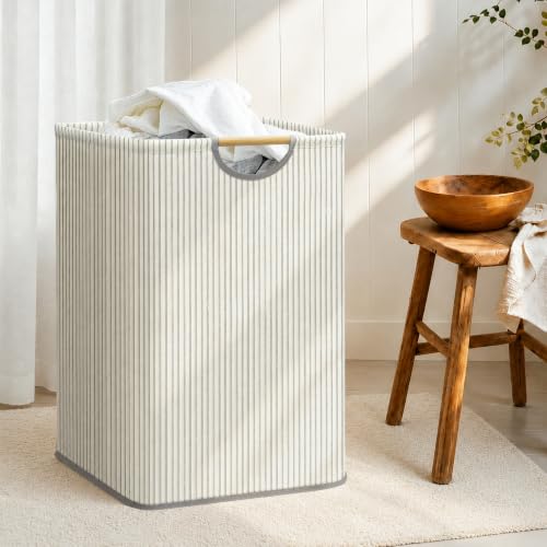 STORAGE MANIAC 2-Pack Large Laundry Hamper, 100L (26.4 Gal) Collapsible Laundry Basket with Bamboo Handles, Freestanding Waterproof Clothes Hamper for Laundry Room, Bedroom, Dorm, Towels, Stripe - color: Stripe, size: 100L x 2
