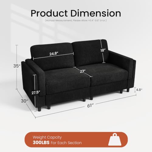 KKL Loveseat Sofa Couch for Living Room, Modular Sectional Small Couch | Comfy Living Room Chair with Deep Seat, 2-Seat Sofa Chair for Apartments Dorms Offices - color: Black, size: Loveseat
