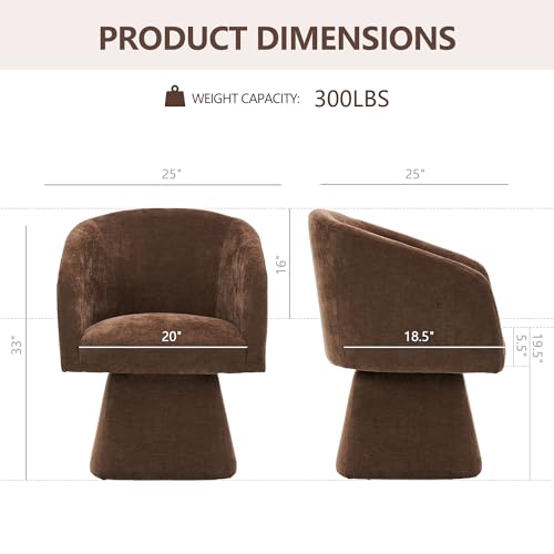 Swivel Modern Accent Chair,Luxury Fabric Upholstered Makeup Chair Comfy Barrel Chair with No Wheels,360°Rotating Vanity Armchair for Living Room Bedroom Office(Brown) - color: Brown, size: Set of 1