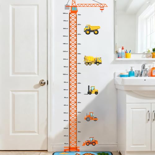 Engineering Vehicle Height Ruler Wall Decals, Wall Stickers Decor | 2 Sheets 11.8"x37.8" Vinyl Removable Peel and Stick Murals, Plant Decor for Bedroom, Bathroom, Office, Classroom & Home - style: Engineering Vehicle Height Ruler