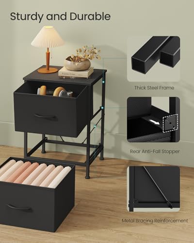 SONGMICS BELLAH Collection - Night Stand with 2 Drawers, Bedside Table, Side End Table, Nightstand for Bedroom, Modern, Ink Black and Ebony Black ULGS312B01S - color: Ink Black + Ebony Black, size: 1 Pack