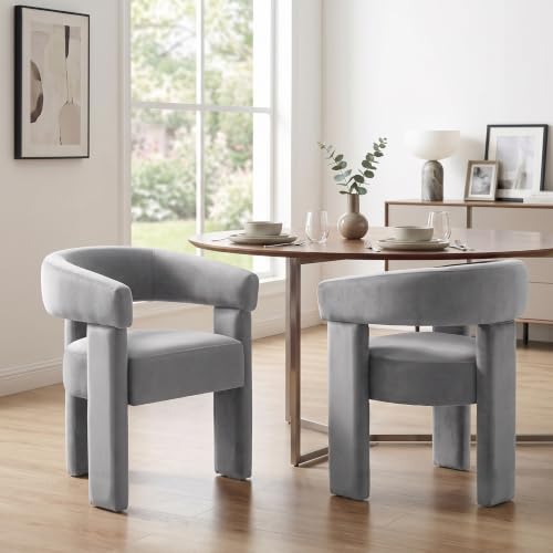 Velvet Modern Barrel Dining Chairs, Upholstered Accent Chair with Back, Vanity Chair Comfy Armchair for Kitchen/Dining Room/Living Room, Grey - color: Grey, size: Set of 6