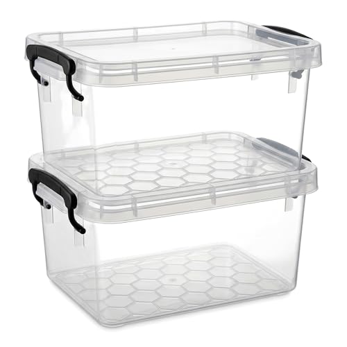 2 Pack 2 QT Plastic Storage Bins with Lids | Clear Stackable Bins with Secure Latches and Handles Heavy-Duty Storage Containers For Home Office and Garage Organization - size: 2 Qt