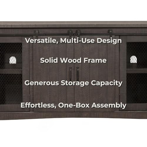 Martin Svensson Home Rustic 65" Wood Entertainment Center, Gray | Solid Pine, TV Stand, Sliding Doors, Adjustable Shelves & Cable Management, for TVs up to 70" - color: Grey