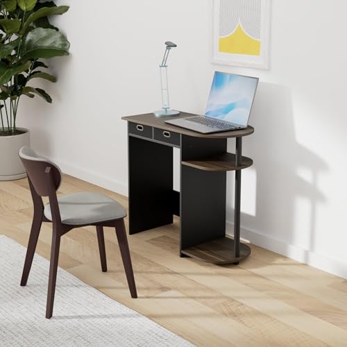 Furinno GO GREEN Desk, 31.5" Wide Gaming Desk with 2 Side Shelves and Storage Bins, Computer Desk, Office Desk for Home Office, Study Room, Dorm, Bedroom, Columbia Walnut - color: Columbia Walnut/Black/Dark Brown, size: 31.5" x 15.6"