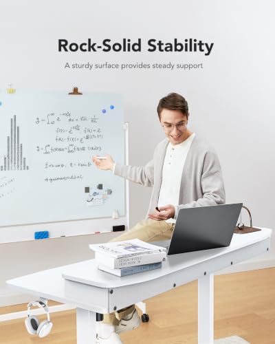 HUANUO 60″ x 30″ Electric Standing Desk with 2 Drawers, C-Clamp Mount Compatible, Height Adjustable Computer Desk, Home Office Stand Up Desk with 4 Preset Heights & 2 Hooks, White - color: White, size: 60" X 30"