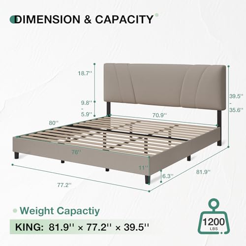 Novilla King Size Bed Frame with Adjustable Headboard Platform King Bed Frame Linen Fabric Upholstered Headboard, No Box Spring Needed, Noise-Free, Wooden Slats Support, Easy Assembly, Beige - color: Beige, size: King