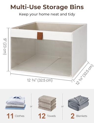 StorageWorks Closet Storage Bins, Large Storage Baskets with Clear Window and Handles, Foldable Fabric Organizer for Clothes, Shelves, Beige, 3 Pack - color: Beige, size: 12 ¾" L x 12 ¾" W x 9" H