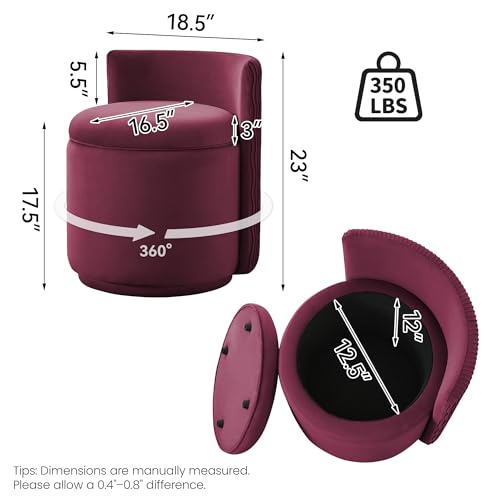 WUTUTUEE Velvet Vanity Chair with Storage, 360° Swivel Makeup Chair with Wave Back, No Assembly Small Accent Stool for Bedroom, Dressing, Living Room, Burgundy - color: Burgundy, size: Regular