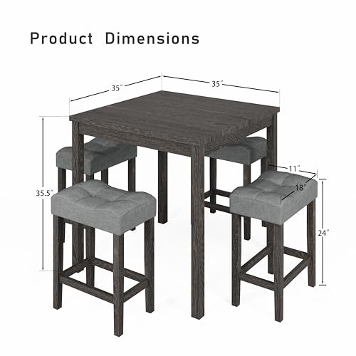 allamazing 5-Piece Counter Dinner Height Table Set, Indoor Modern Rectangular Dining Table Furniture Set for Kitchen, 35 inch Dining Table with 4 stools (1+4 Black) - color: 1+4 Black