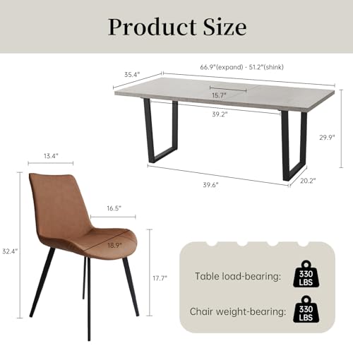 Mid-Century Extendable Dining Table Set, 51"-67", 6 Upholstered Chairs - color: Table + 6 Brown Chairs, size: 51"-67"