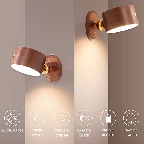 Wood Wall Sconce Cordless,Magnetic Wall Mounted(Sapele) | USB C Rechargeable, Dimming Night Light,for Bedside,Cabinet,Reading,Home Decor - color: Sapele