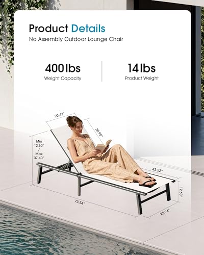 Foldable Outdoor Lounge Chair Set of 4, No Assembly Aluminum Chaise Lounge Outdoor with 5-Positions, Aluminum Pool Lounge Chairs with Portable Design for Poolside, Beach, Deck, Patio, White - color: White-upgraded, size: 4 Packs