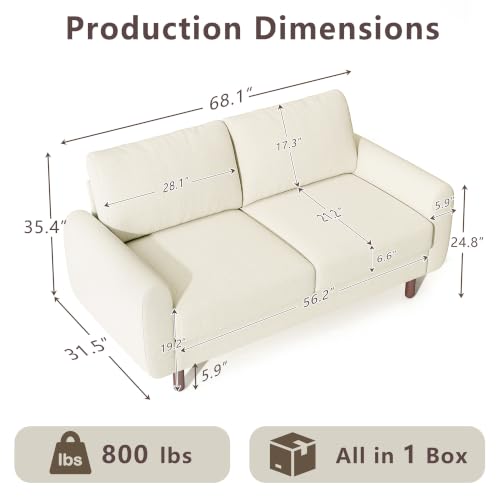 Ihanherry 68" Loveseat Sofa, Small Couch for Small Spaces, Comfy Chenille Sofa with Spring Cushion and Wood Frame, Mid Century Modern Couch, Deep Seat Couch for Living Room Bedroom Office, Beige - color: Beige