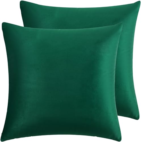 Velvet Decorative Throw Pillow Covers, Soft Square Cushion Case Home Decor for Living Room Couch Bed Sofa, Set of 2 Pack, Christmas Green, 18x18 Inch - color: Green, size: 18" x 18" (Pack of 2)