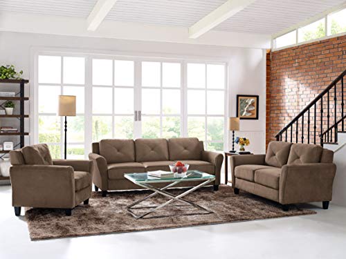 Studio Living Harrington 57.9" Loveseat, Transitional Modern, Pocket Coil Comfort, Easy Assembly, Microfiber Fabric, Brown - color: Brown, size: Loveseat